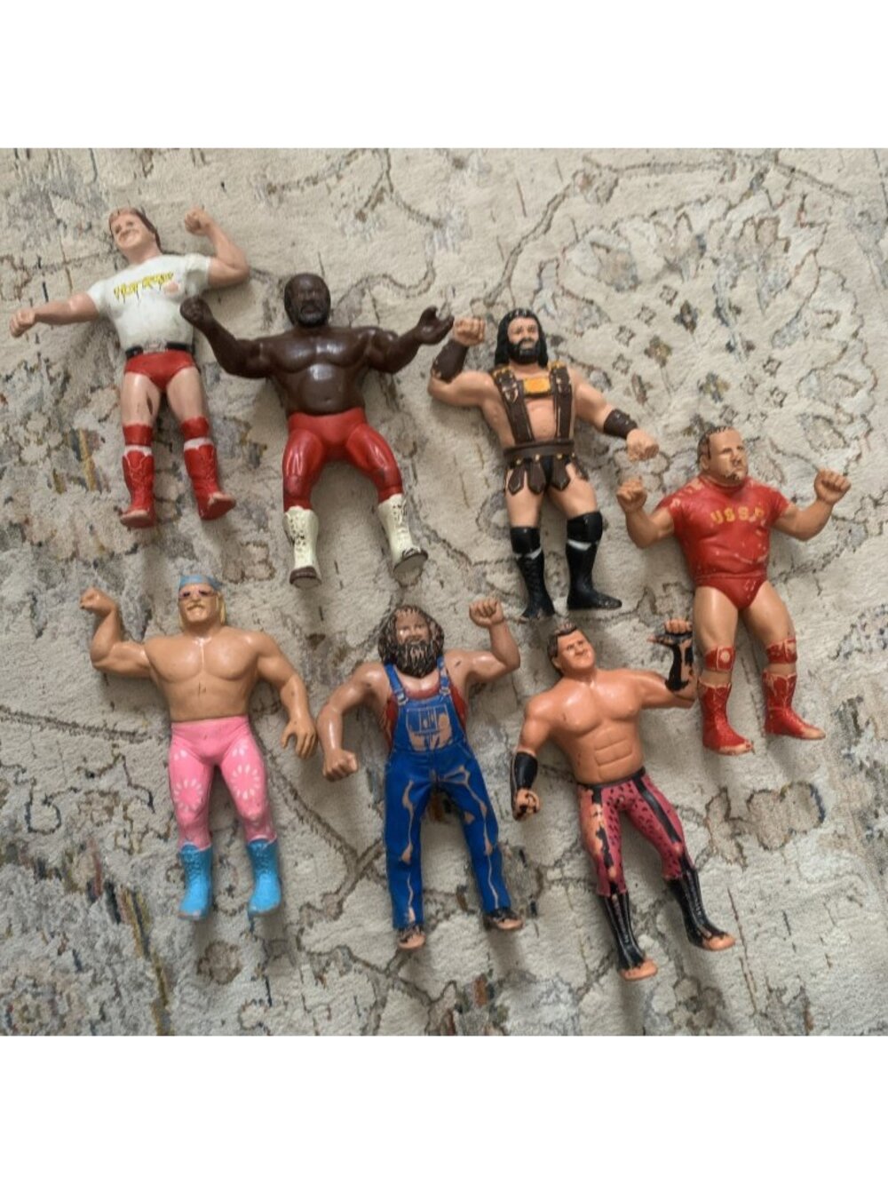 Lot Of 7 WWF LJN Rubber Wrestlers Piper Junkyard Hillbilly Brutus Hercules
